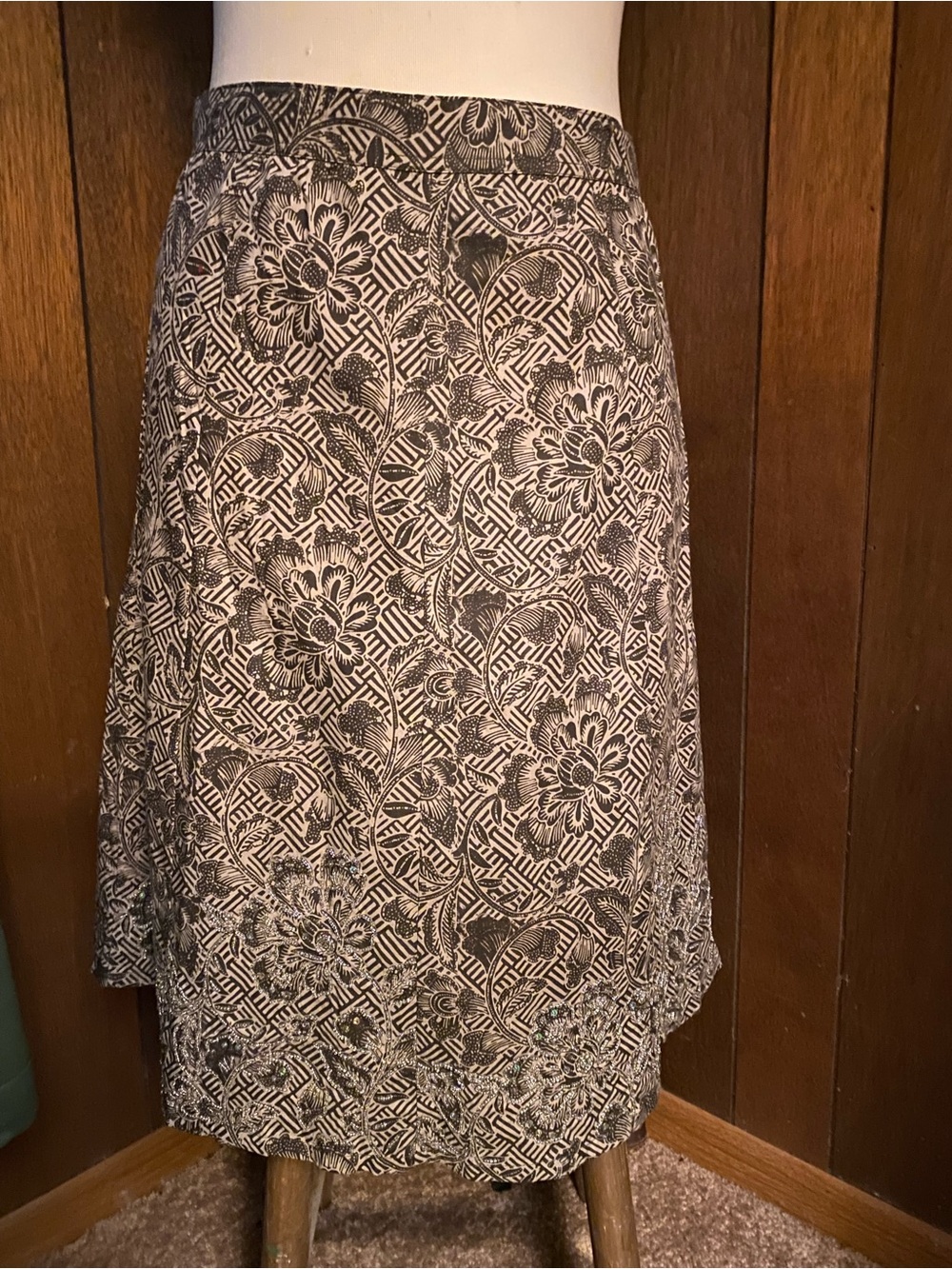 White Rice Floral Brown and tan beaded Skirt